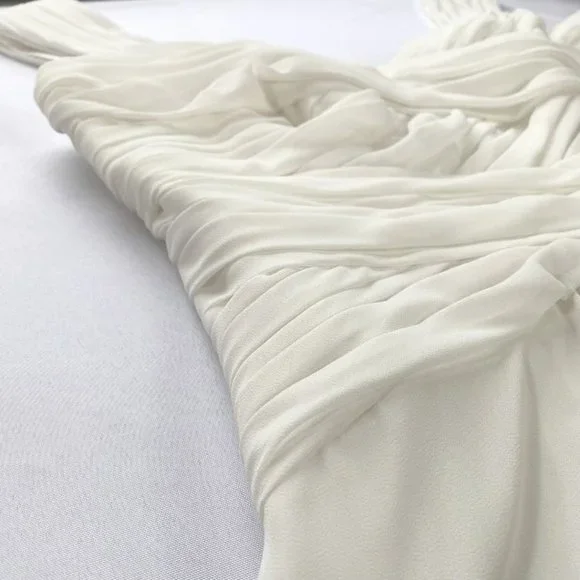 - MONIQUE LHUILLIER BRIDESMAID WHITE CHIFFON SLEEVELESS BRIDAL WEDDING DRE… - Picture 7 of 11